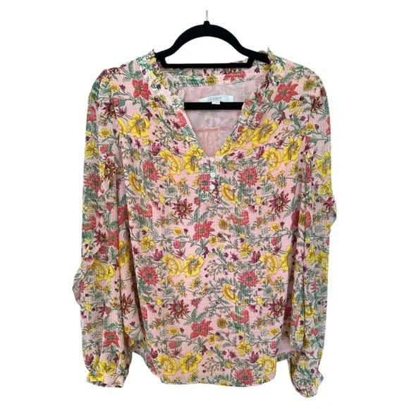 LOFT Garden Ruffle Sleeve Blouse size Medium - Picture 2 of 9